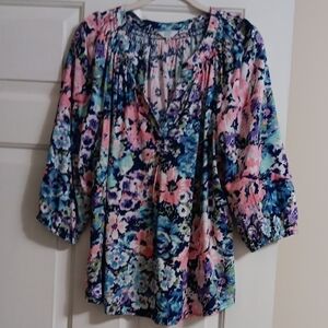 crown & ivy Floral Blouse - Pink, Blue, Green